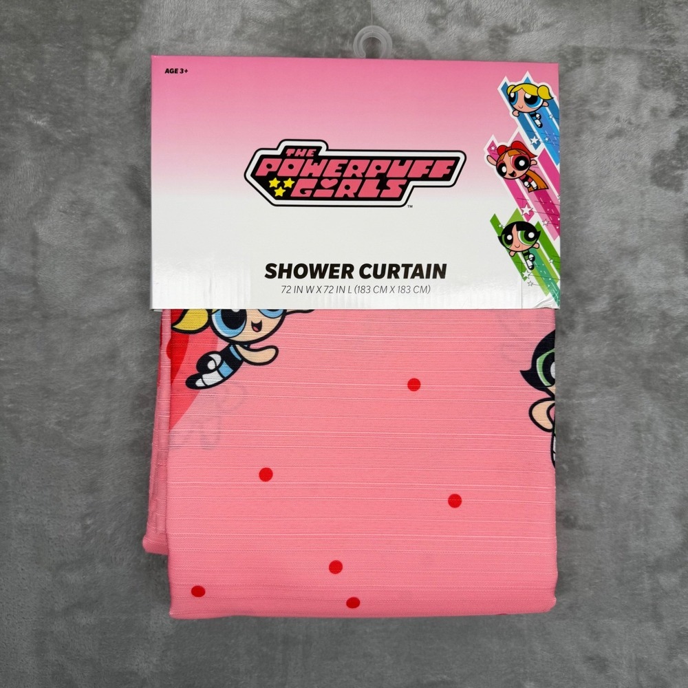 Powerpuff Girls Pink Fabric Shower Curtain 72x72 Cartoon Network Y2K Heart New
